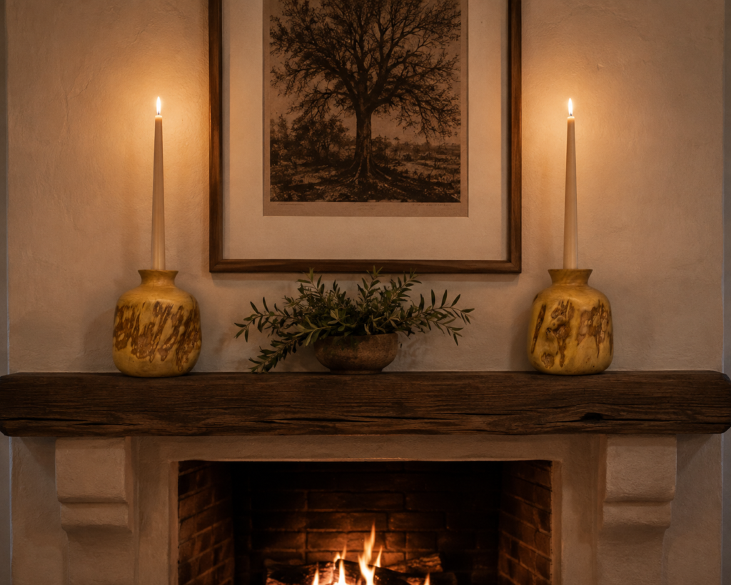 № 0XC7842 Ash Vein, Hollow Bloom — Mantel · Elegant · Taper candle